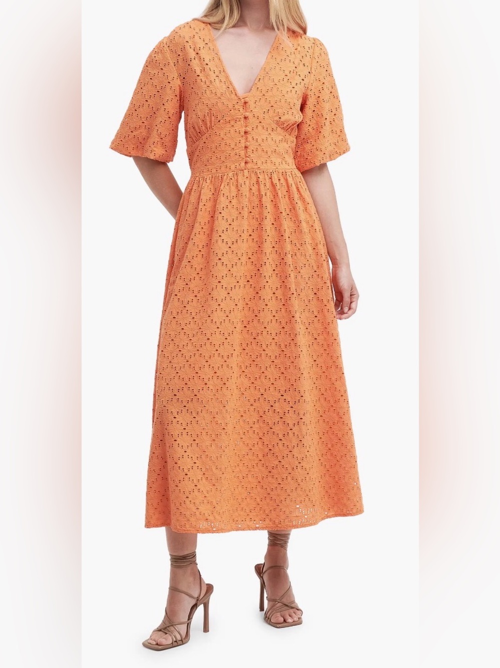 Barbour Women's Orange Eyelet Midi Dress - Unbranded